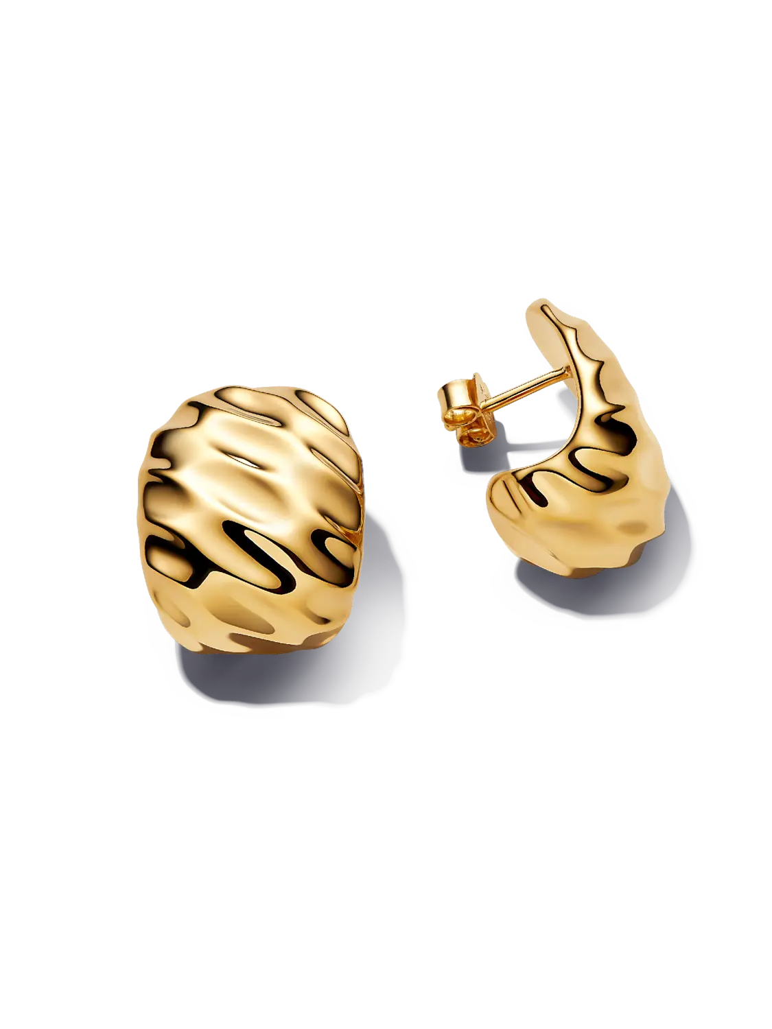 Широкие серьги-кольца с волнистым узором Pandora, 14-каратное золотое покрытие
Широкие серьги-кольца с волнистым узором Pandora, 14-каратное золотое покрытие