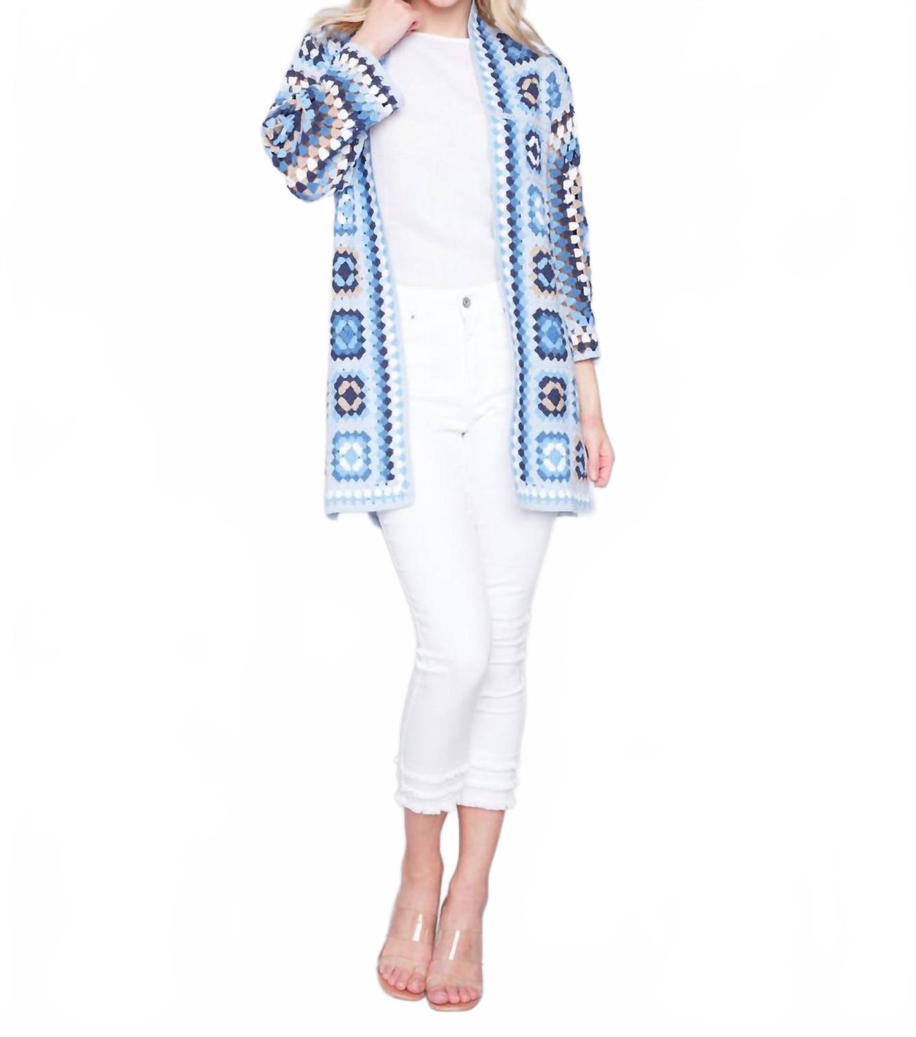 Длинный вязаный крючком кардиган смешанного синего цвета CHARLIE B
Длинный вязаный крючком кардиган смешанного синего цвета CHARLIE B