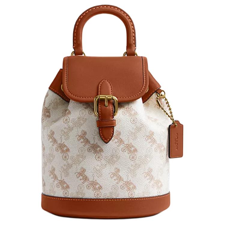 COACH Женский рюкзак малого размера из лакированного полотна с кожаной спинкой бежево-коричневый 
COACH Женский рюкзак малого размера из лакированного полотна с кожаной спинкой бежево-коричневый