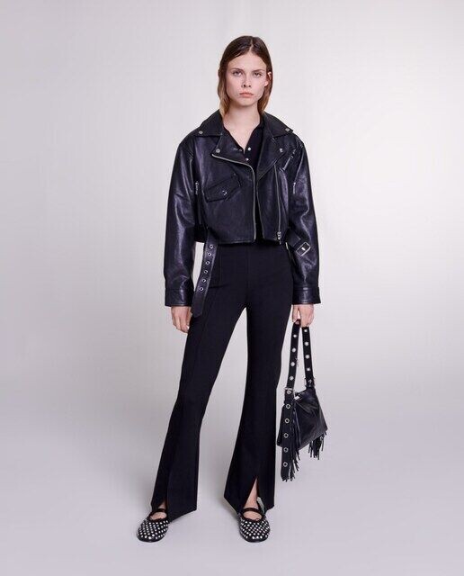 Женские брюки-клеш с разрезом из однотонной ткани Maje, черный
Женские брюки-клеш с разрезом из однотонной ткани Maje, черный