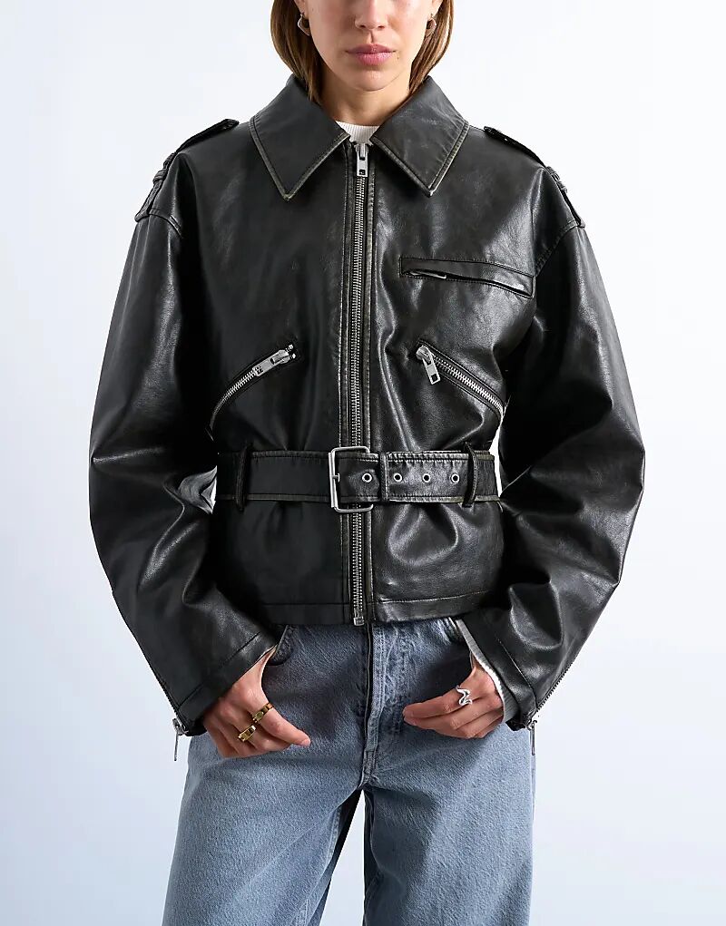 Байкерская куртка Topshop из искусственной кожи с низким поясом, цвет: черный, выбеленный
Байкерская куртка Topshop из искусственной кожи с низким поясом, цвет: черный, выбеленный