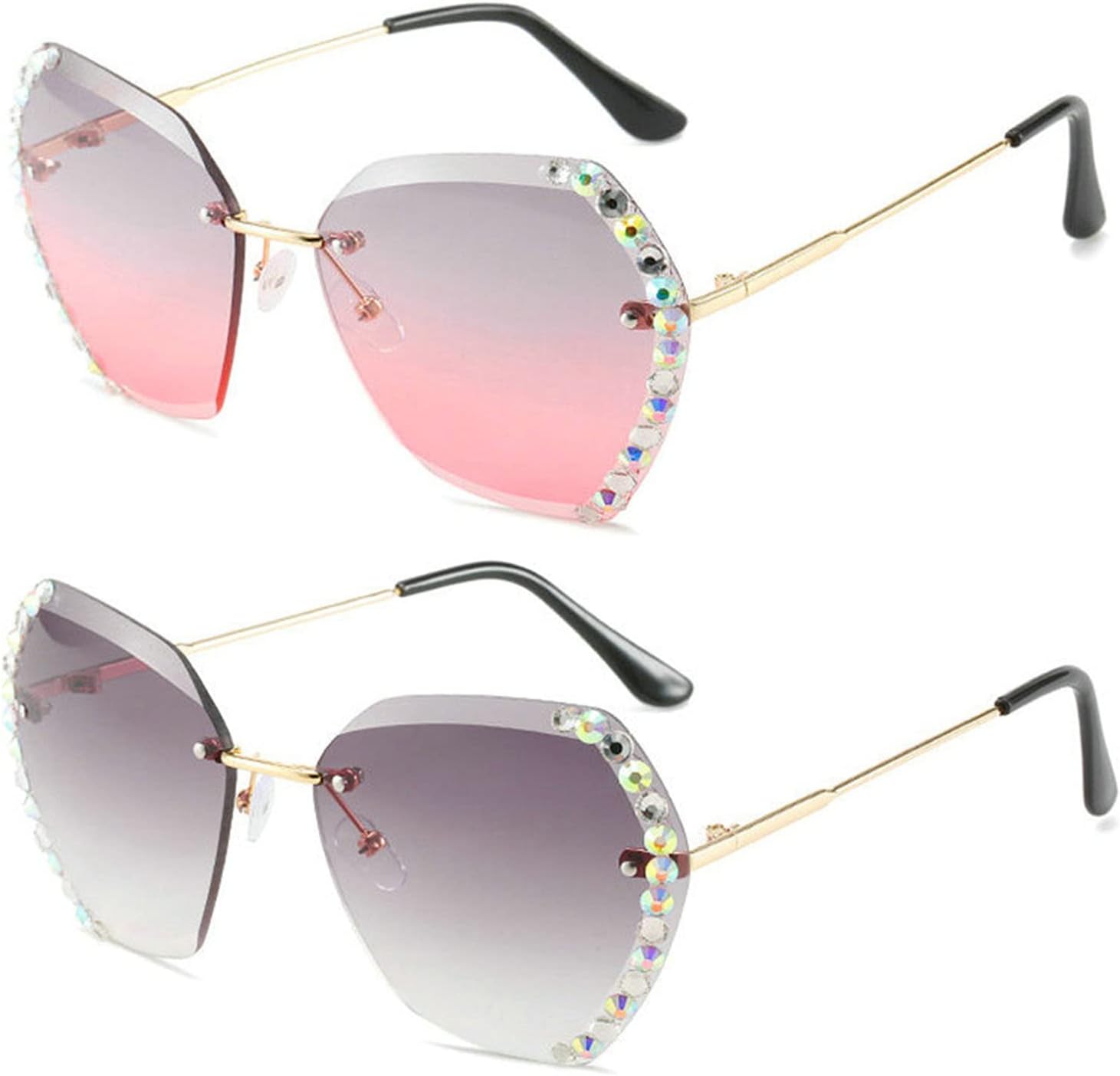 Солнцезащитные очки Willochra для женщин без оправы с бриллиантами, увеличенного размера, с градиентными линзами и алмазной огранкой, в стиле «конфетная вечеринка», 2pcs-gary&pink
Солнцезащитные очки Willochra для женщин без оправы с бриллиантами, увеличенного размера, с градиентными линзами и алмазной огранкой, в стиле «конфетная вечеринка», 2pcs-gary&pink