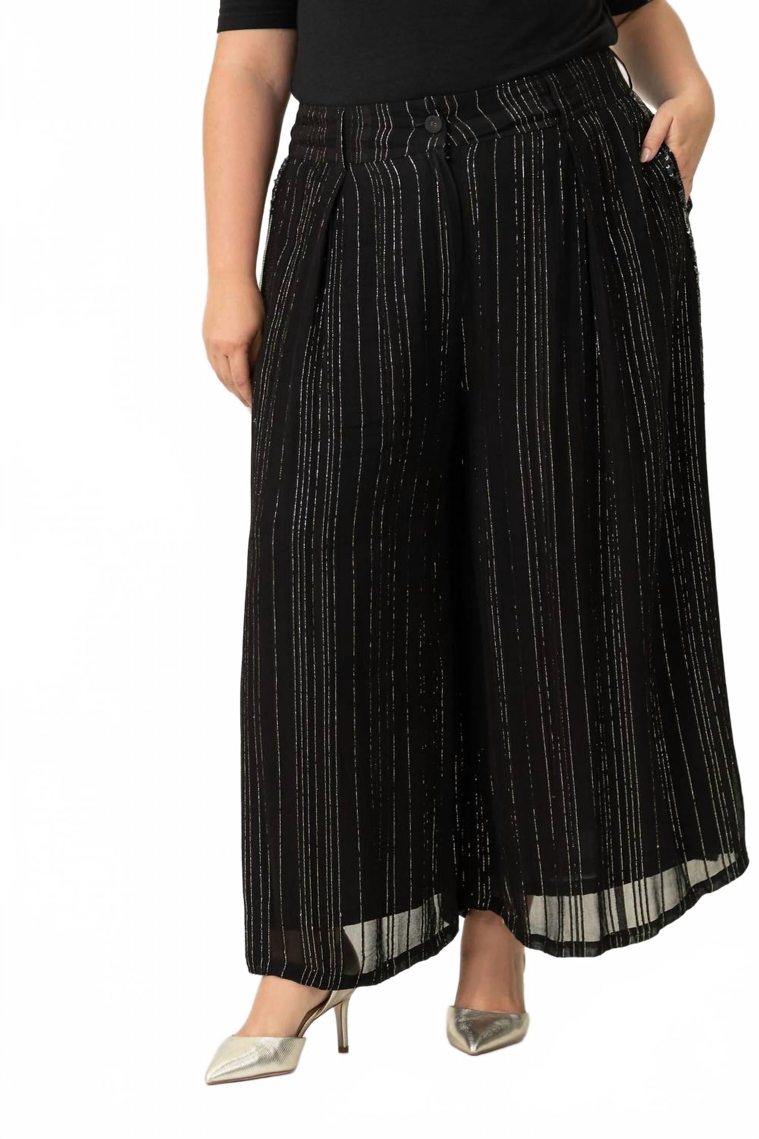 Широкие брюки с пайетками в черном блеске La Fuori
Широкие брюки с пайетками в черном блеске La Fuori