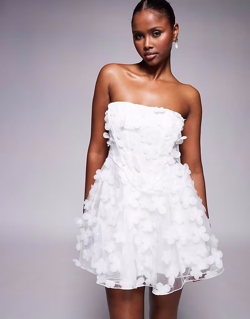 Корсетное мини-платье Jaded Rose с 3D-цветочным принтом белого цвета 
Корсетное мини-платье Jaded Rose с 3D-цветочным принтом белого цвета