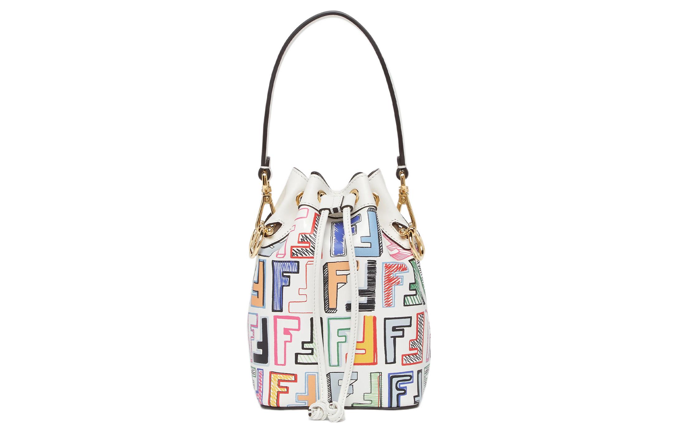 FENDI Сумка-ведро из телячьей кожи через плечо маленькая женская белая разноцветная