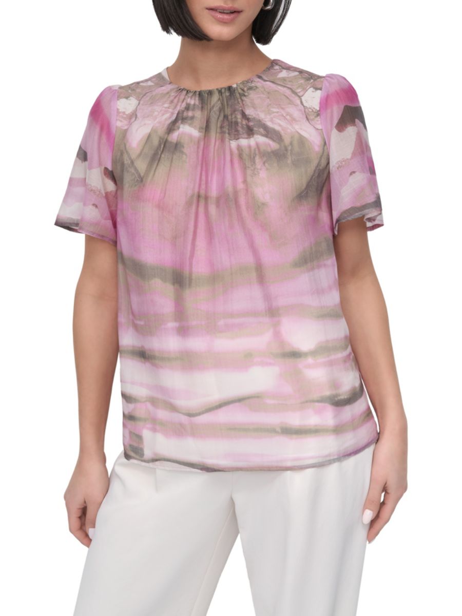 Топ с абстрактным принтом DKNY, цвет Pink Multicolor 
Топ с абстрактным принтом DKNY, цвет Pink Multicolor