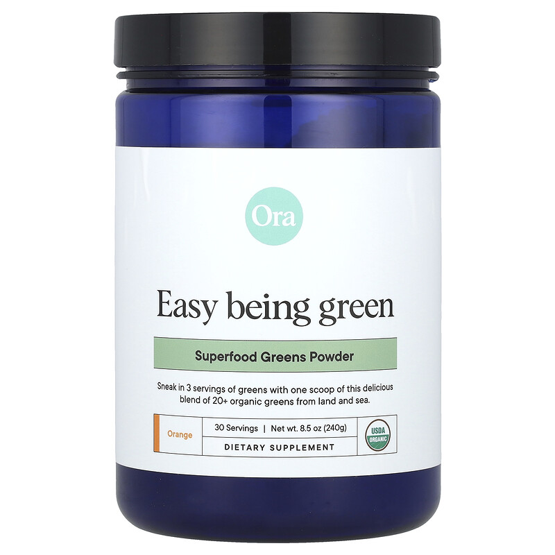 Ora, Easy Being Green, порошок из зелени, суперфуды, со вкусом апельсина, 240 г (8,5 унции)
Ora, Easy Being Green, порошок из зелени, суперфуды, со вкусом апельсина, 240 г (8,5 унции)