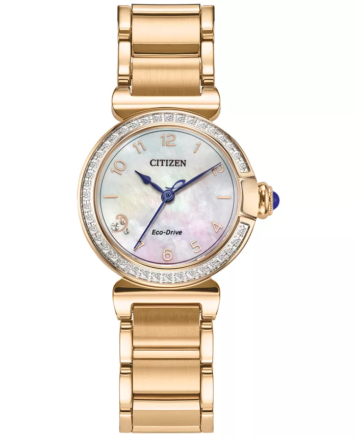 Женские часы с бриллиантами (1/6 карат) на браслете из нержавеющей стали с розовым золотым покрытием Eco-Drive, 26 мм Citizen
Женские часы с бриллиантами (1/6 карат) на браслете из нержавеющей стали с розовым золотым покрытием Eco-Drive, 26 мм Citizen
