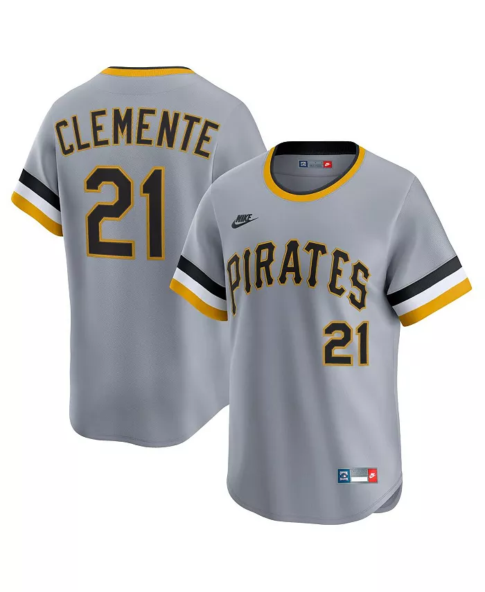 Мужская бейсбольная майка Roberto Clemente в сером цвете Pittsburgh Pirates из коллекции Throwback Cooperstown Limited Nike
Мужская бейсбольная майка Roberto Clemente в сером цвете Pittsburgh Pirates из коллекции Throwback Cooperstown Limited Nike