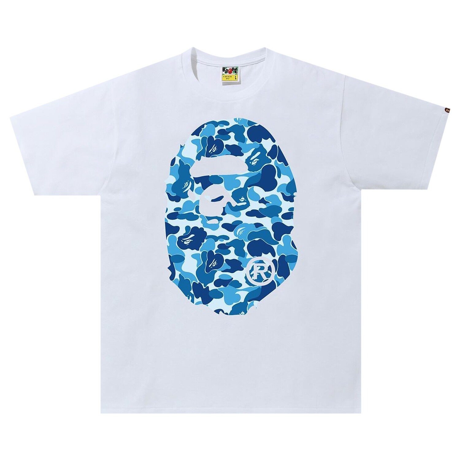 BAPE ABC Камуфляжная футболка с головой большой обезьяны, цвет белый/синий