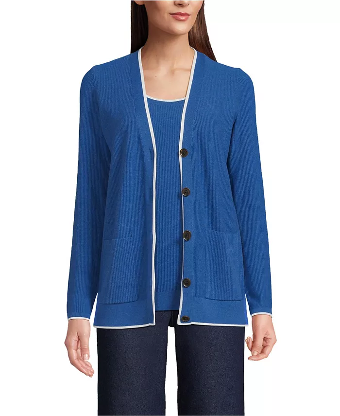 Женский комплект из тонкого хлопкового кардигана и свитера-майки Lands' End, синий
Женский комплект из тонкого хлопкового кардигана и свитера-майки Lands' End, синий