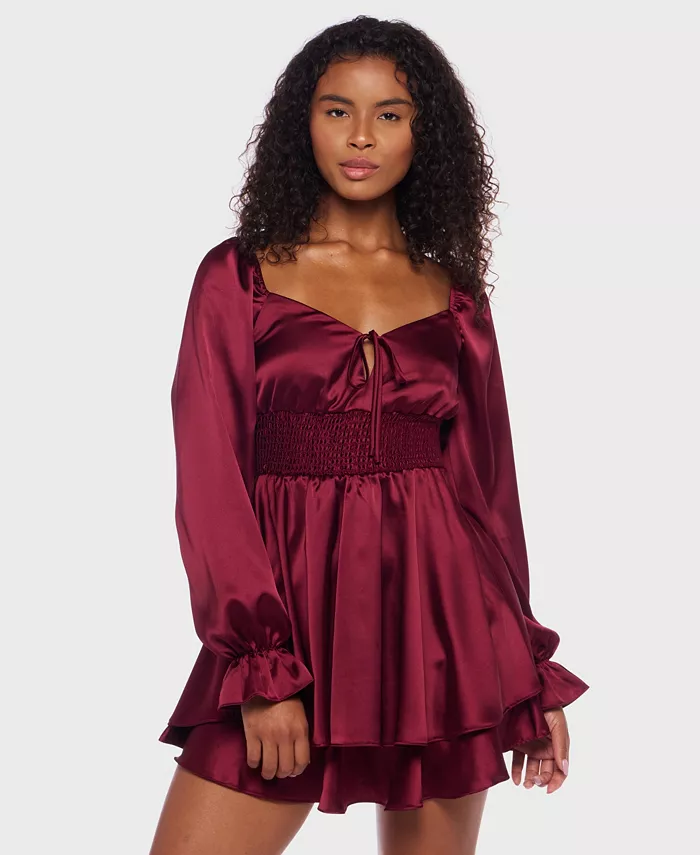 Атласное платье для юниоров с завязкой на шее и присборенной талией B Darlin, фиолетовый