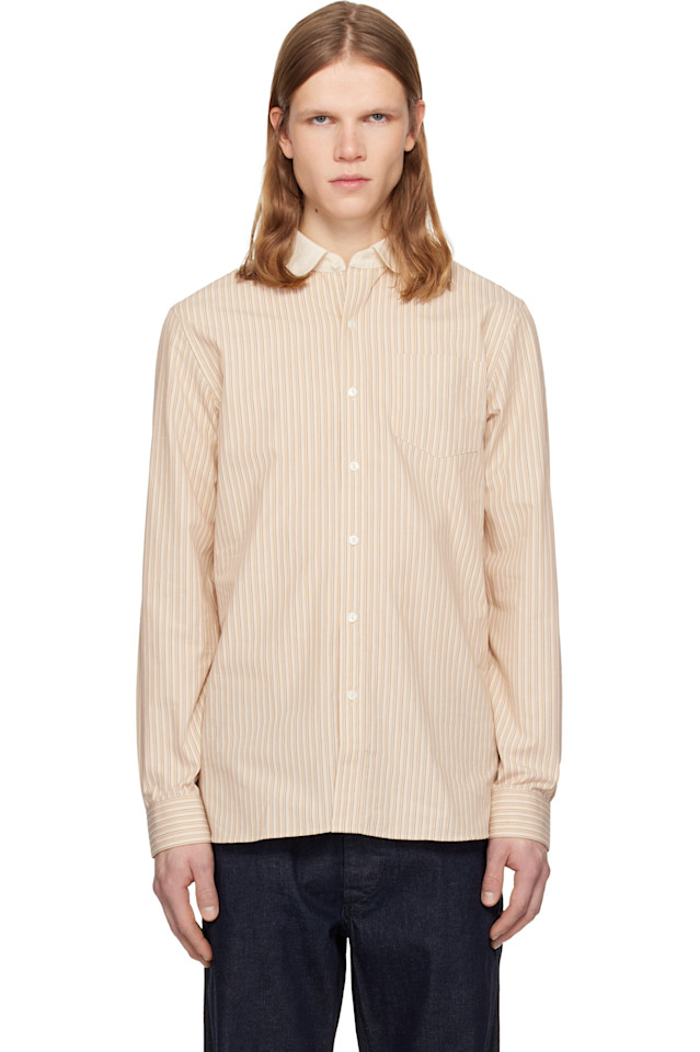 Rrl Бежевая приталенная полосатая рубашка добби
Rrl Бежевая приталенная полосатая рубашка добби