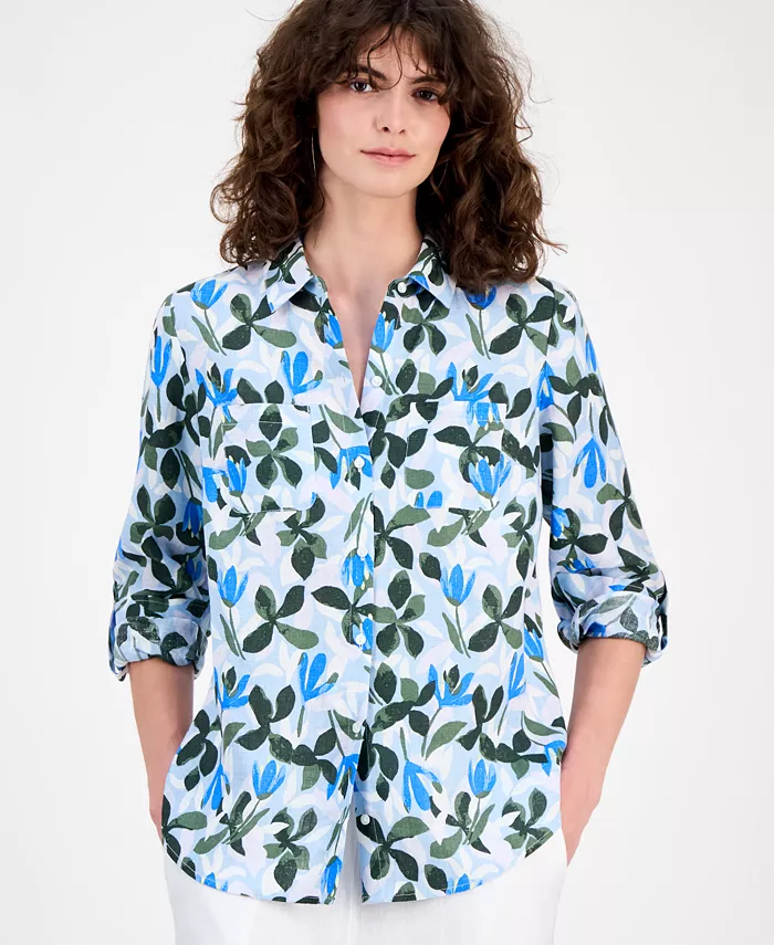 Женская рубашка с цветочным принтом и рулоном ткани, 100% лён Charter Club, синий
Женская рубашка с цветочным принтом и рулоном ткани, 100% лён Charter Club, синий