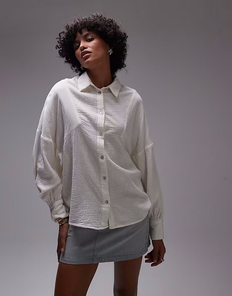 Повседневная рубашка Topshop из хлопка с наклонной проймой цвета слоновой кости 
Повседневная рубашка Topshop из хлопка с наклонной проймой цвета слоновой кости