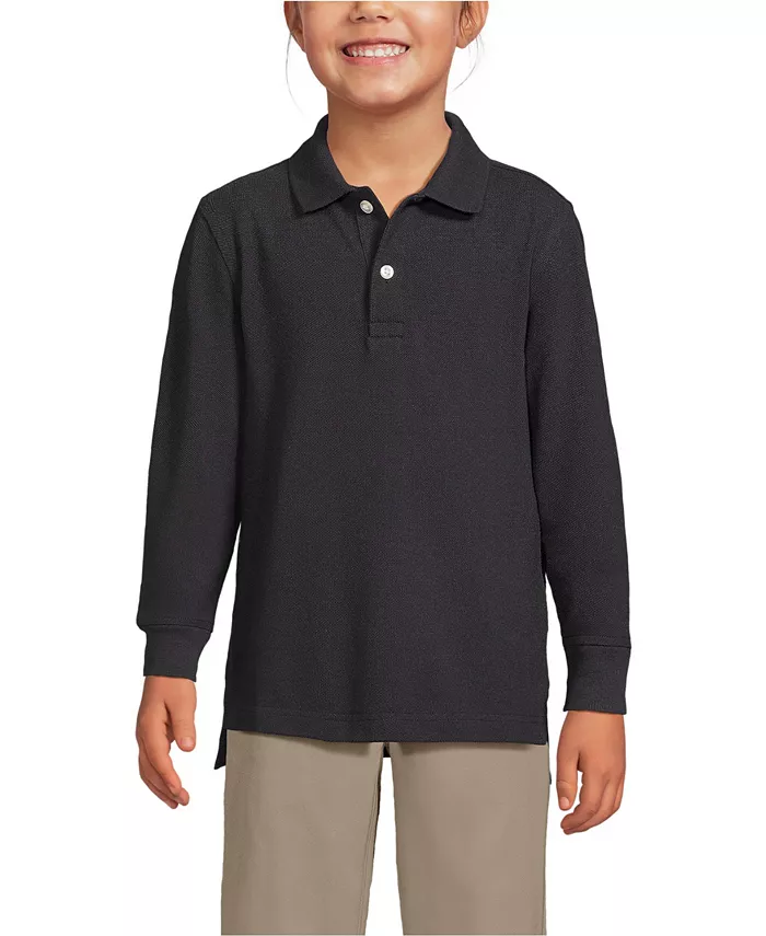 Школьная форма для детей: поло с длинным рукавом из сетчатой ткани Lands' End, черный 
Школьная форма для детей: поло с длинным рукавом из сетчатой ткани Lands' End, черный