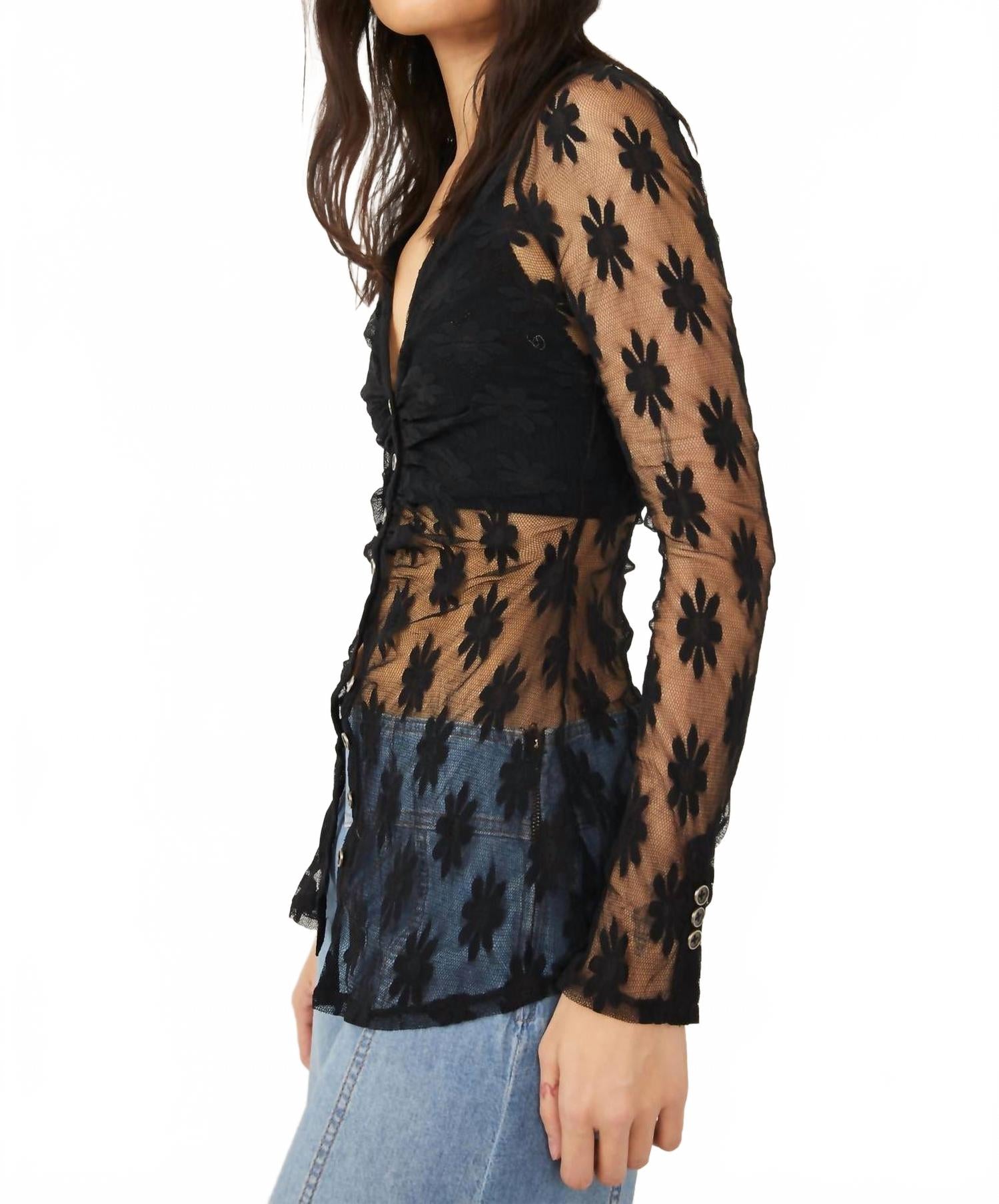 Черная блузка с длинными рукавами Flower Fields Free People 
Черная блузка с длинными рукавами Flower Fields Free People