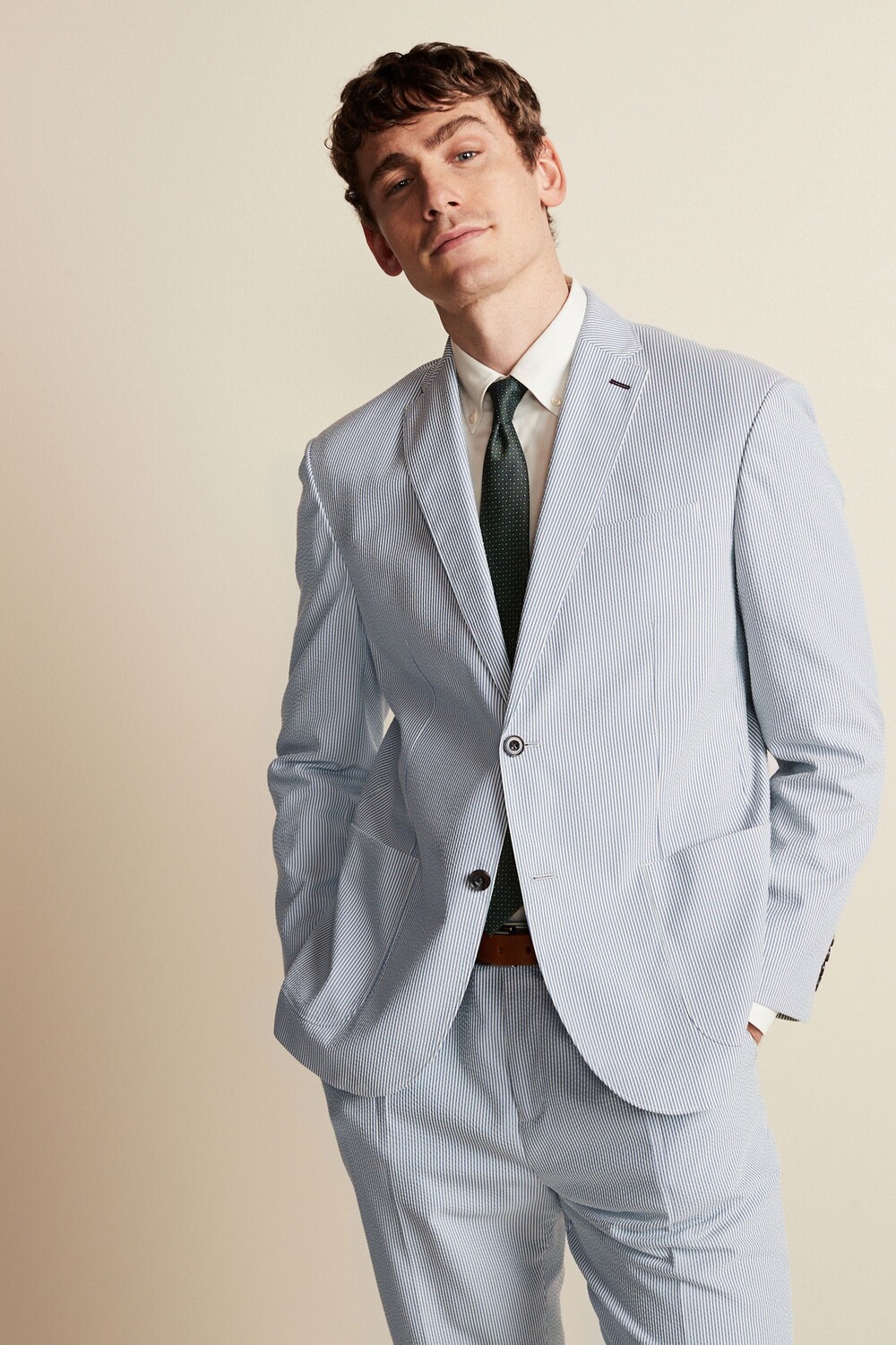 Полосатый костюм из сирсакера оверсайз: блейзер Next, синий
Полосатый костюм из сирсакера оверсайз: блейзер Next, синий