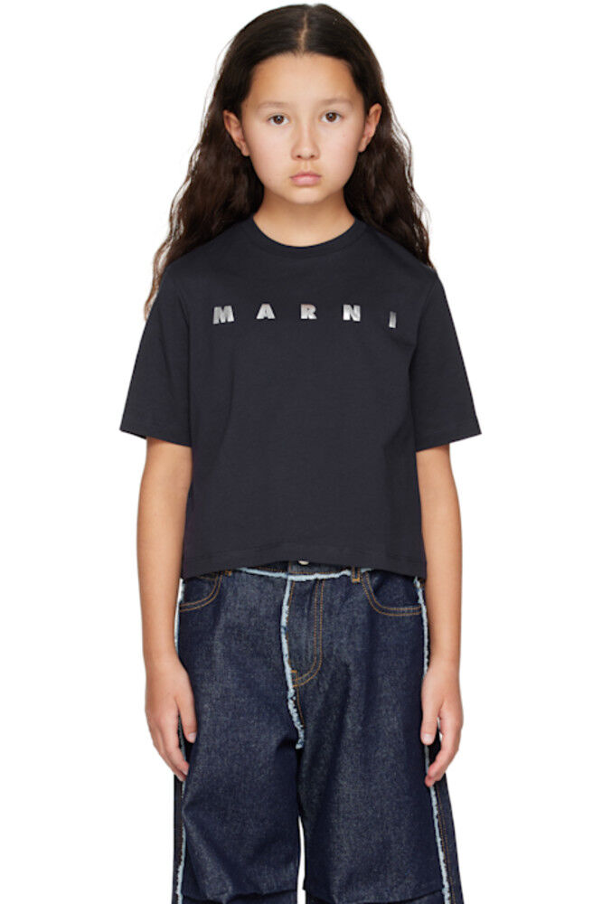 Детская укороченная футболка темно-синего цвета Marni
Детская укороченная футболка темно-синего цвета Marni