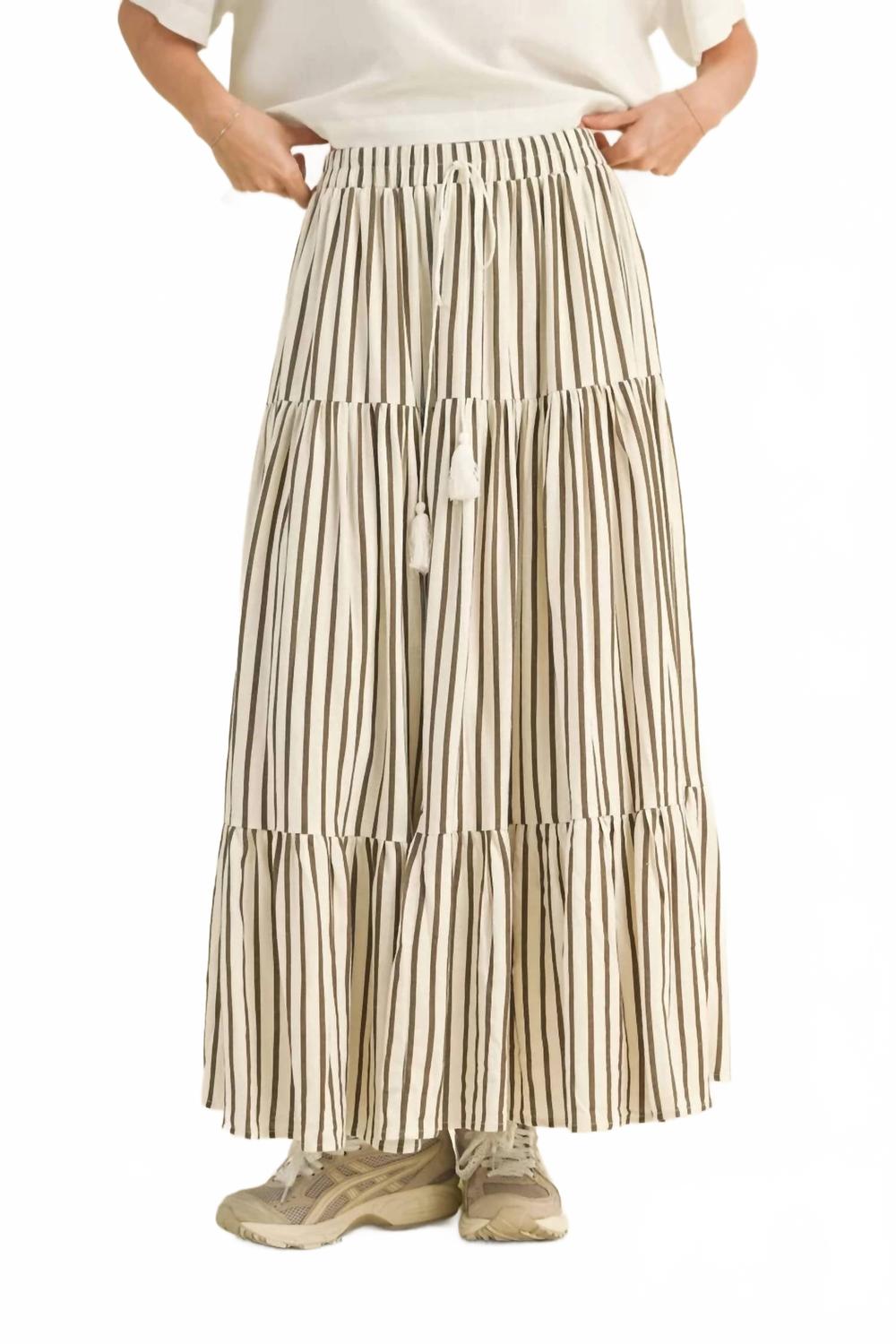 Полосатая и струящаяся макси-юбка в оливковом цвете MIOU MUSE
Полосатая и струящаяся макси-юбка в оливковом цвете MIOU MUSE