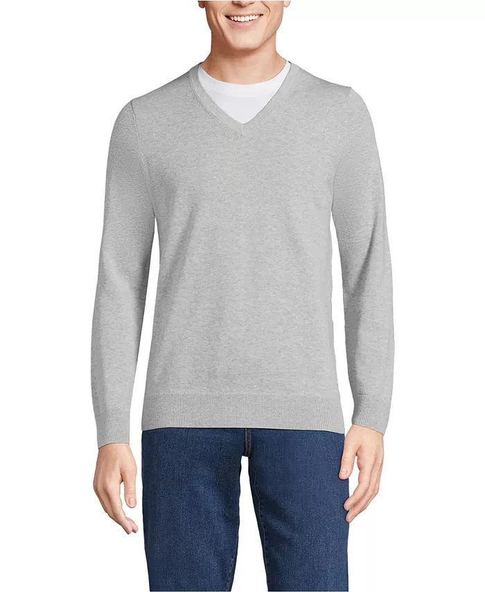 Мужской тонковязаный хлопковый свитер с V-образным вырезом Lands' End, серый
Мужской тонковязаный хлопковый свитер с V-образным вырезом Lands' End, серый