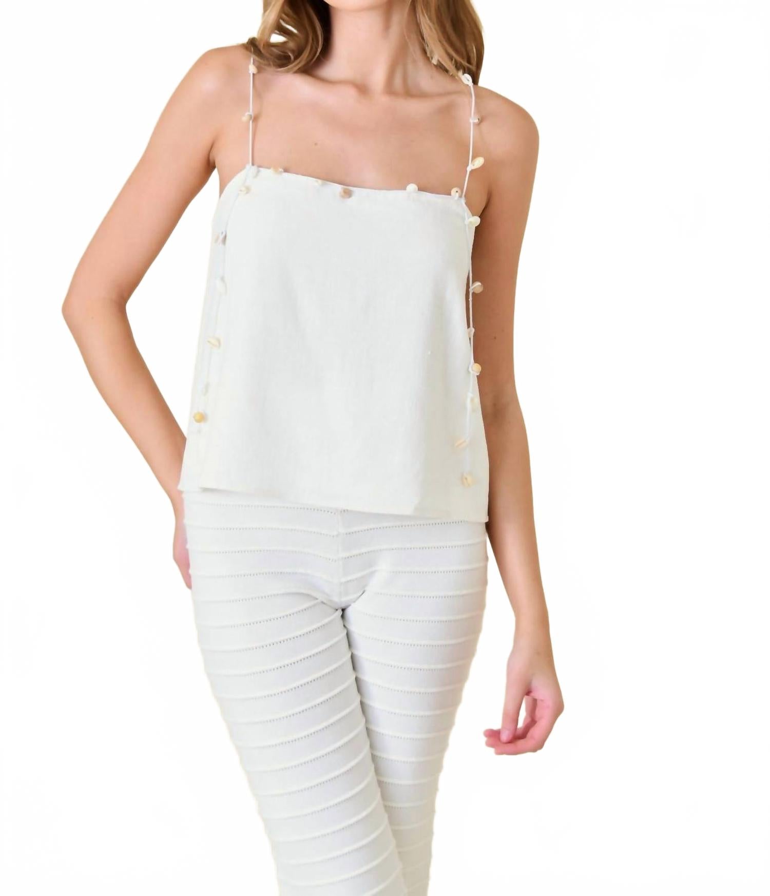 Топ с ракушками на бретельках, белый Fore
Топ с ракушками на бретельках, белый Fore