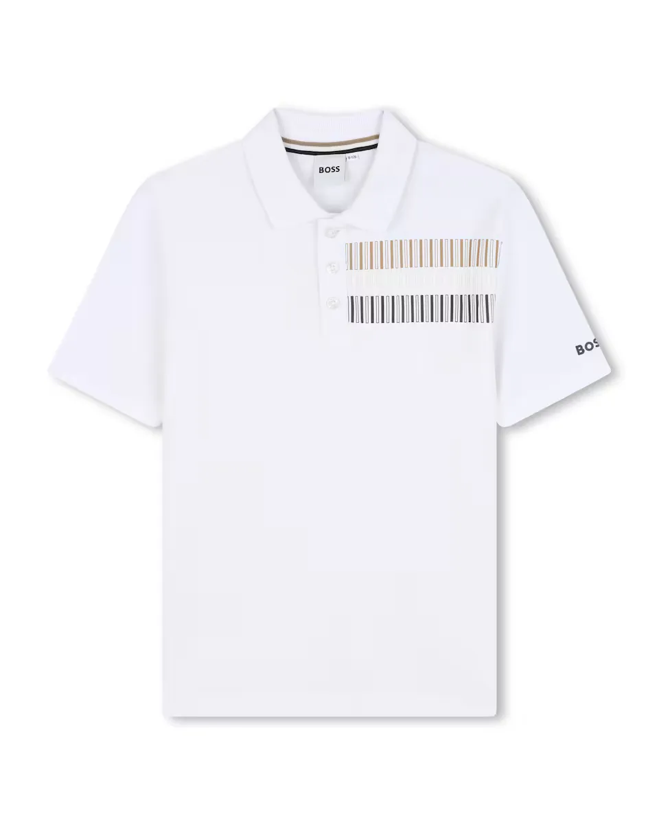 Рубашка поло с короткими рукавами и трехцветной лентой на груди BOSS Kidswear, белый
Рубашка поло с короткими рукавами и трехцветной лентой на груди BOSS Kidswear, белый