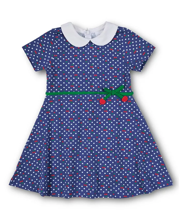 Трикотажное платье с принтом вишни в горошек для больших девочек Florence Eiseman, синий 
Трикотажное платье с принтом вишни в горошек для больших девочек Florence Eiseman, синий