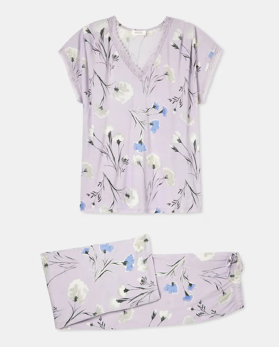 Женская пижама с V-образным вырезом Énfasis, фиолетовый 
Женская пижама с V-образным вырезом Énfasis, фиолетовый