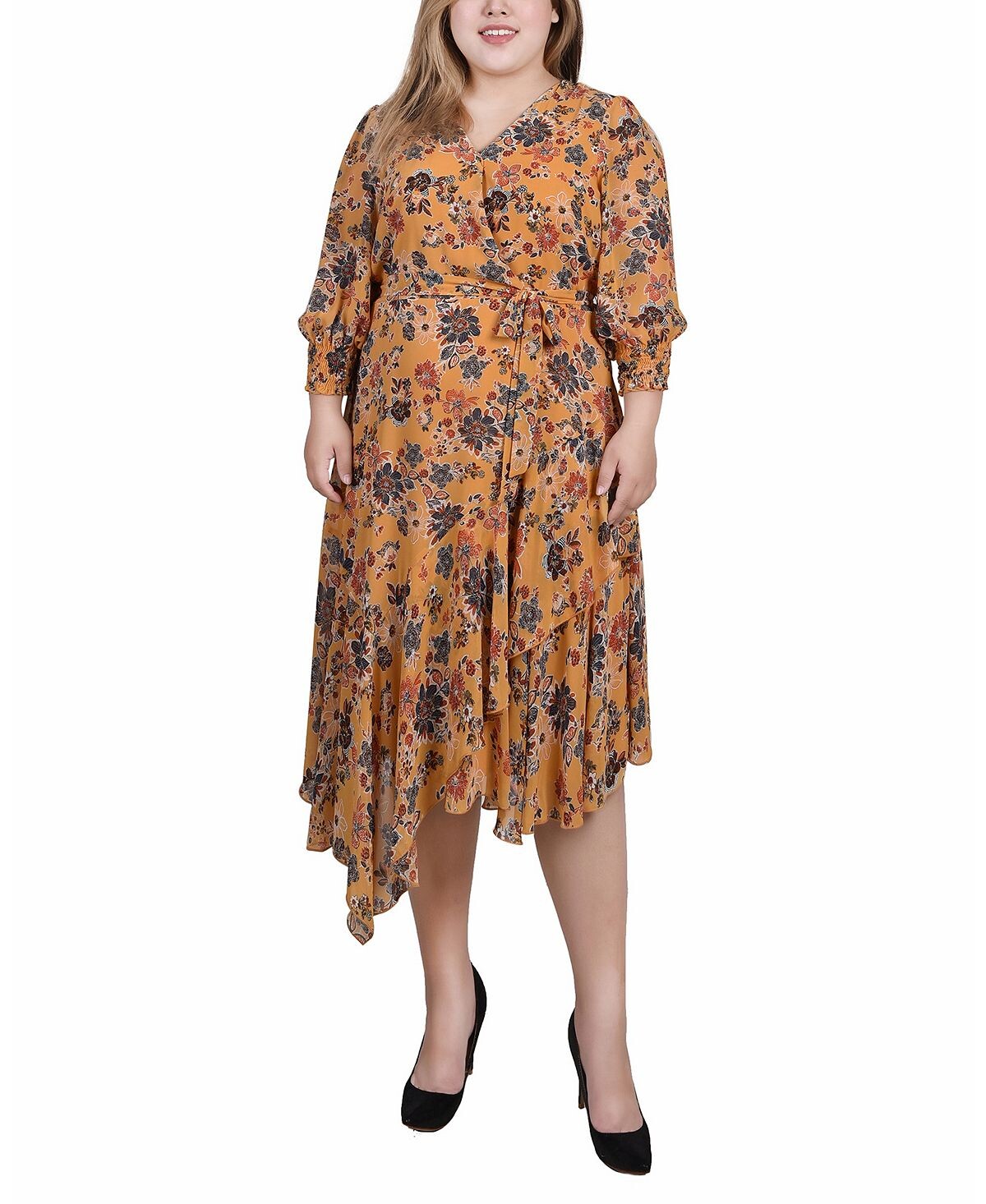 Шифоновое платье больших размеров с рукавами 3/4 и поясом, с платком по краю NY Collection
Шифоновое платье больших размеров с рукавами 3/4 и поясом, с платком по краю NY Collection