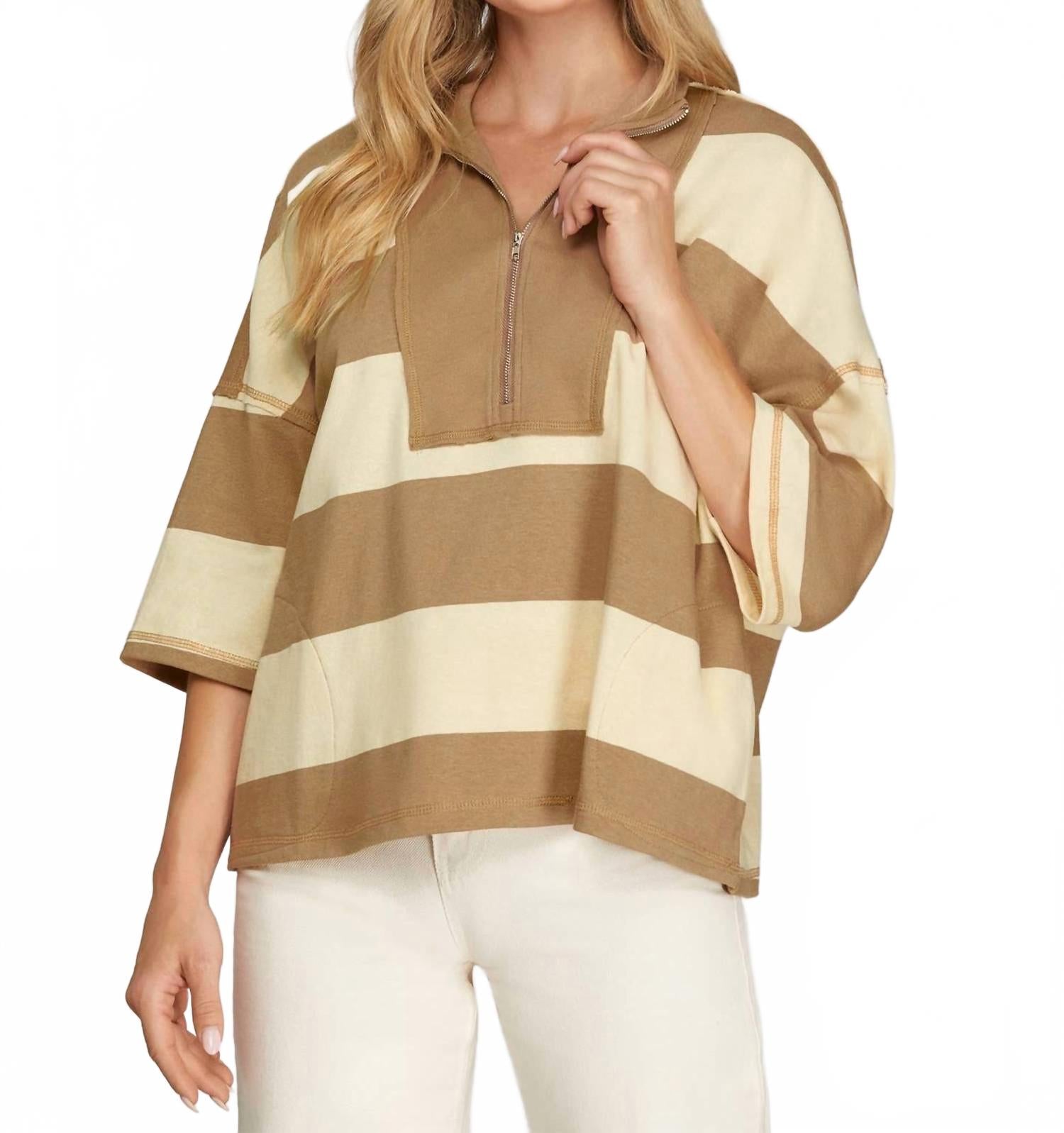 SHE + SKY Топ с застежкой-молнией до середины груди, бежевого цвета
SHE + SKY Топ с застежкой-молнией до середины груди, бежевого цвета