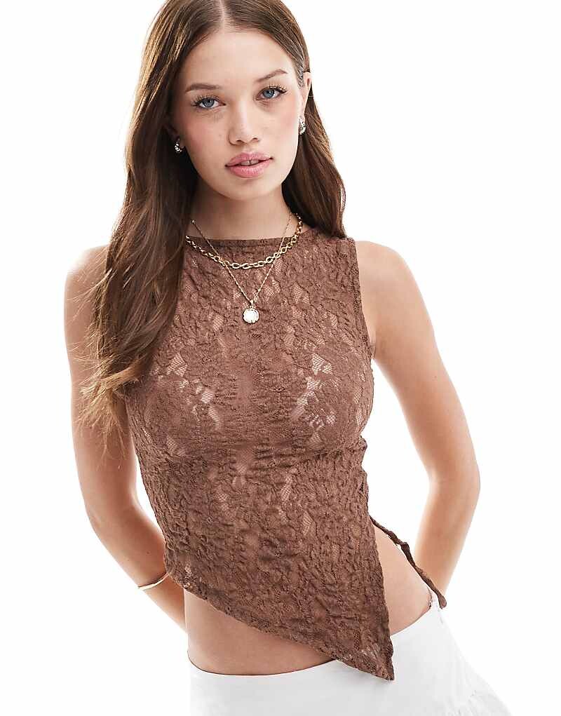 ASOS DESIGN – коричневый кружевной топ с высоким воротником и асимметричным подолом
ASOS DESIGN – коричневый кружевной топ с высоким воротником и асимметричным подолом