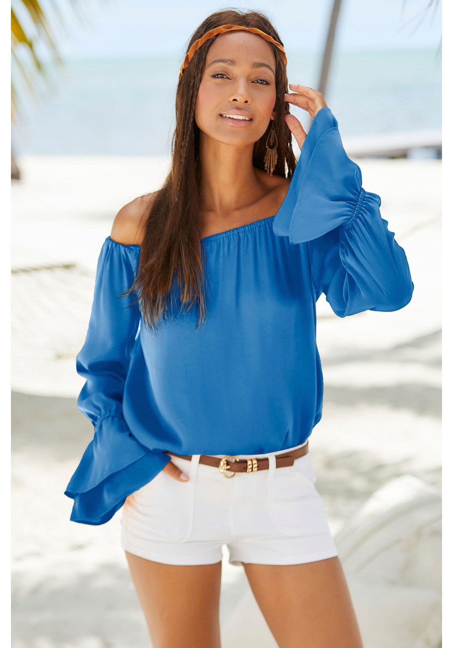 LASCANA женская блузка с длинным рукавом и открытыми плечами, синий
LASCANA женская блузка с длинным рукавом и открытыми плечами, синий