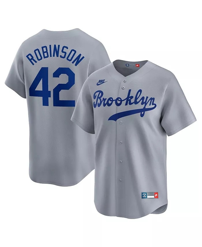 Мужская бейсбольная джерси Jackie Robinson серого цвета Brooklyn Dodgers в ретро-стиле из коллекции Cooperstown Limited Edition Nike
Мужская бейсбольная джерси Jackie Robinson серого цвета Brooklyn Dodgers в ретро-стиле из коллекции Cooperstown Limited Edition Nike