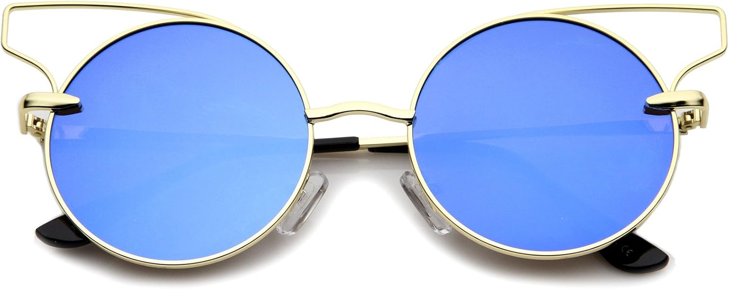 Женские солнцезащитные очки zeroUV с металлической оправой и проволочным каркасом, цветными зеркальными линзами, плоской формой, круглой формы «кошачий глаз», диаметр линз 52 мм, Gold / Blue Mirror
Женские солнцезащитные очки zeroUV с металлической оправой и проволочным каркасом, цветными зеркальными линзами, плоской формой, круглой формы «кошачий глаз», диаметр линз 52 мм, Gold / Blue Mirror