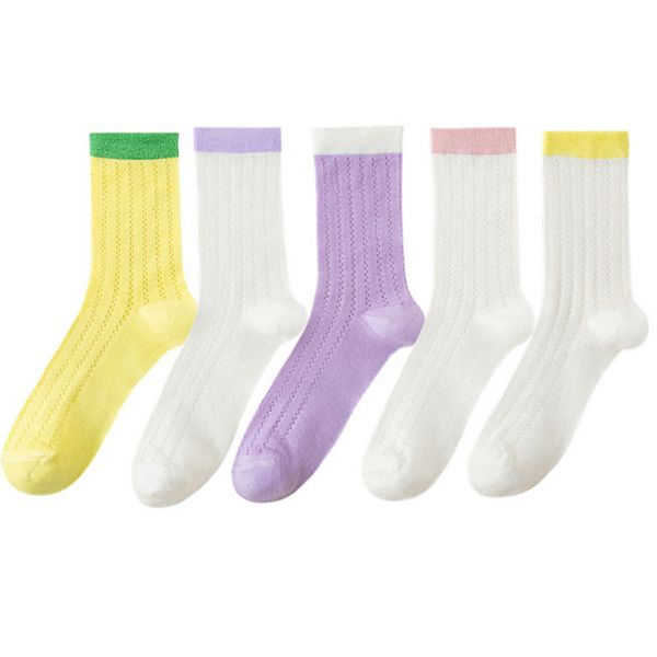 5 пар женских дышащих носков с ажурной вязкой и цветными манжетами, мягкие, легкие, антибактериальные Anna-Kaci, White Purple Yellow
5 пар женских дышащих носков с ажурной вязкой и цветными манжетами, мягкие, легкие, антибактериальные Anna-Kaci, White Purple Yellow