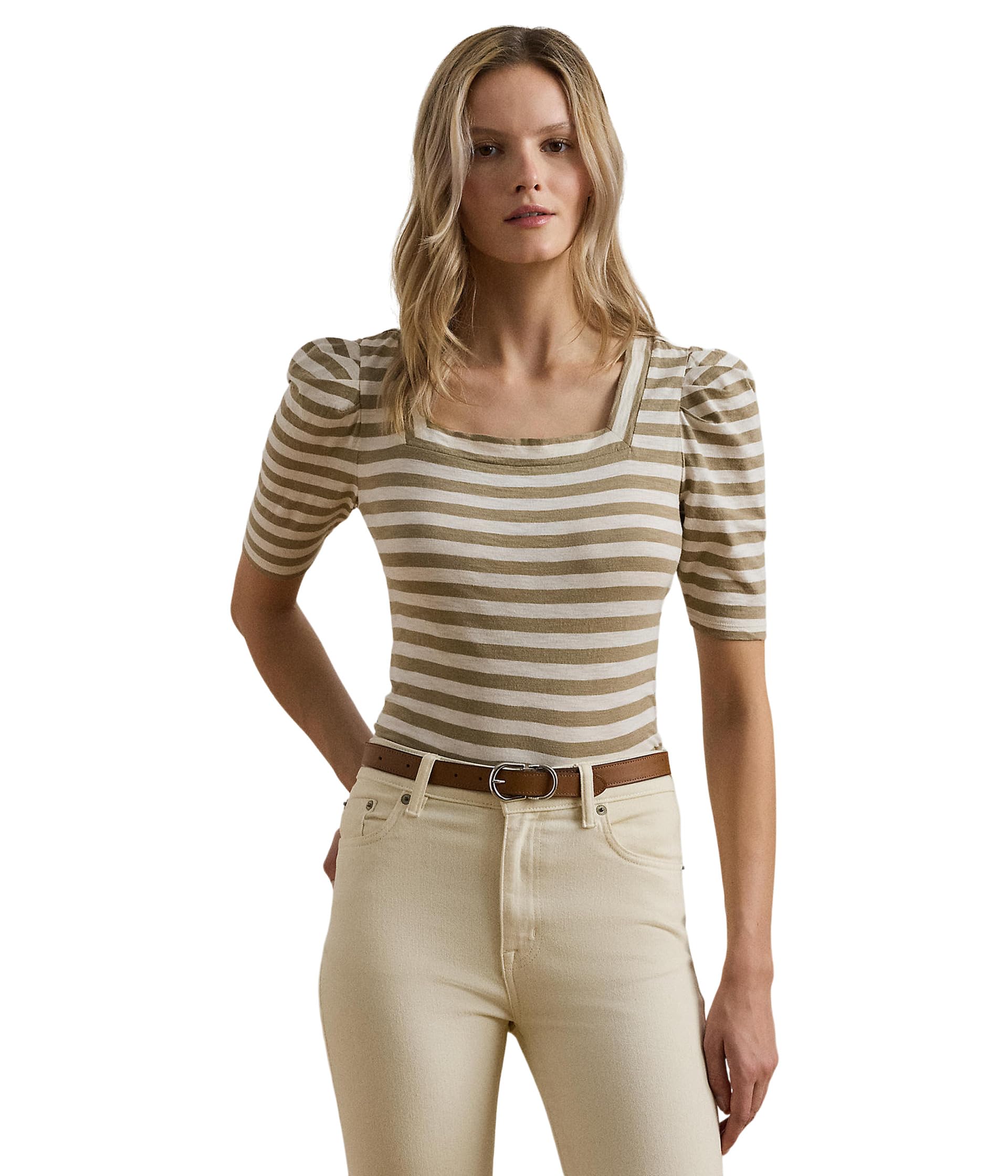Футболка Lauren Ralph Lauren Petite Dalmaz Mid, цвет Madison Tan/Mascarpone Cream 
Футболка Lauren Ralph Lauren Petite Dalmaz Mid, цвет Madison Tan/Mascarpone Cream