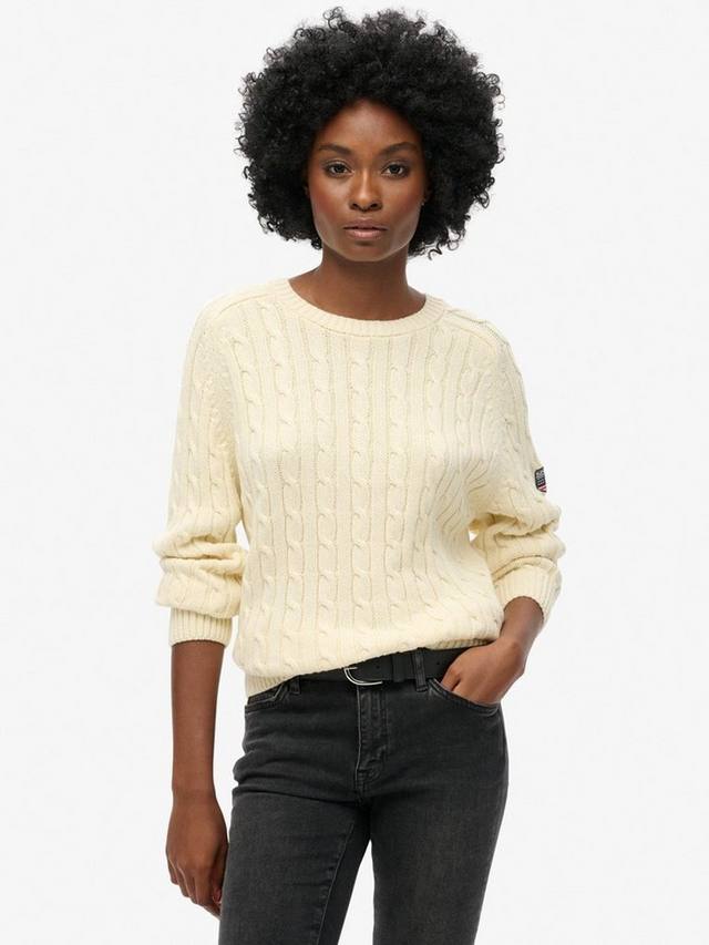 Джемпер из чистого органического хлопка с напуском кабельной вязки Superdry, белый 
Джемпер из чистого органического хлопка с напуском кабельной вязки Superdry, белый