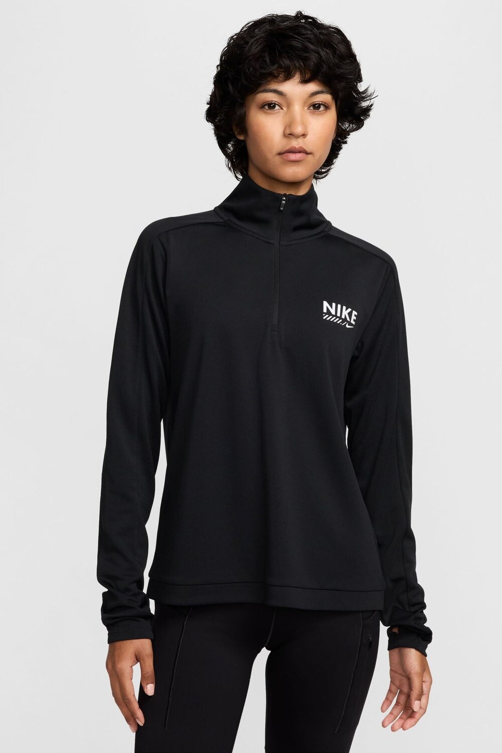 Футболка для бега Pacer с длинными рукавами и застежкой молнией на половину длины Nike, черный