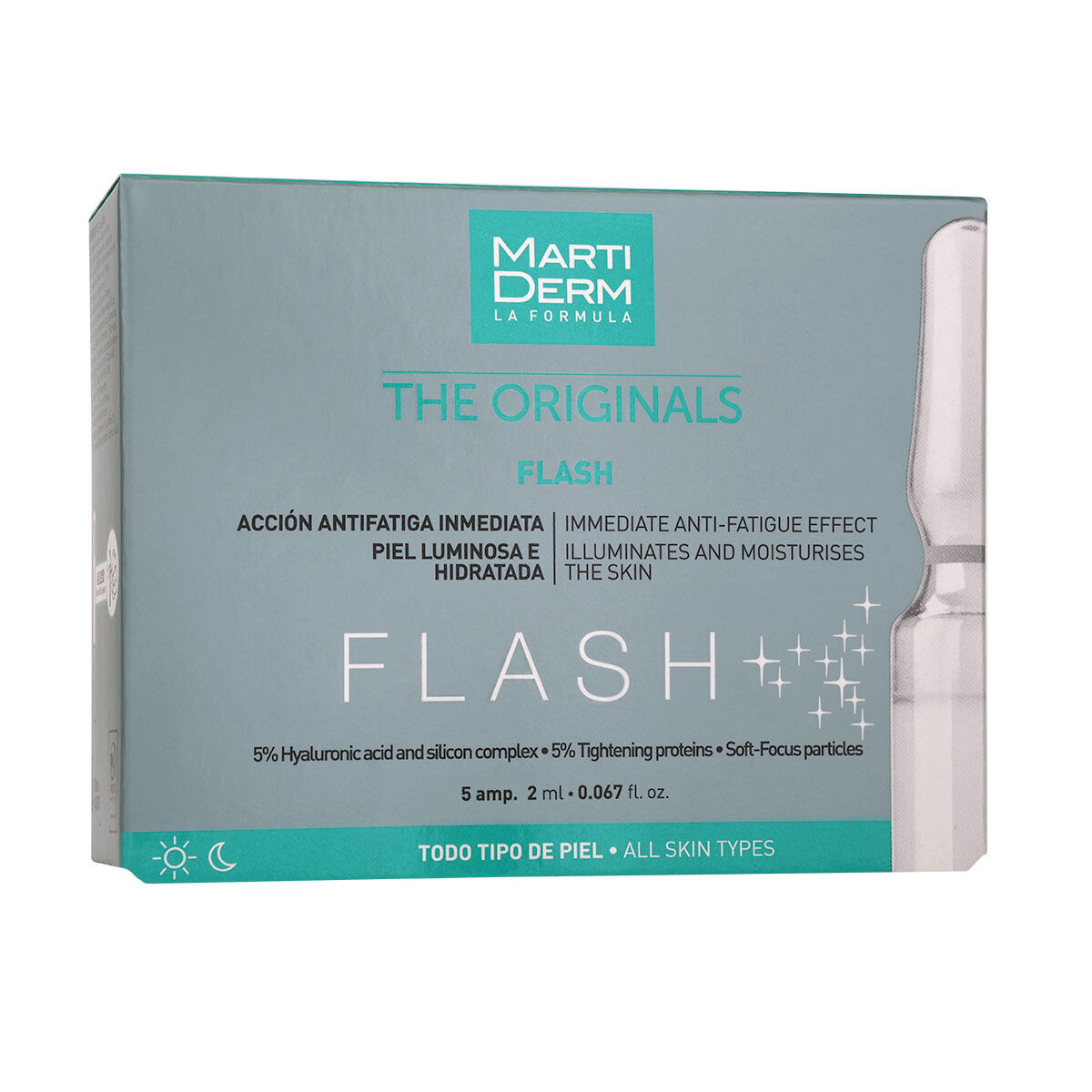 Осветляющая сыворотка для лица с мгновенным эффектом против усталости в ампулах Martiderm The Originals Flash Serum, 5x2 мл
Осветляющая сыворотка для лица с мгновенным эффектом против усталости в ампулах Martiderm The Originals Flash Serum, 5x2 мл