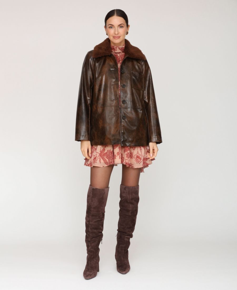 Женское кожаное пальто с контрастным воротником Avec Les Filles, Chocolate
Женское кожаное пальто с контрастным воротником Avec Les Filles, Chocolate