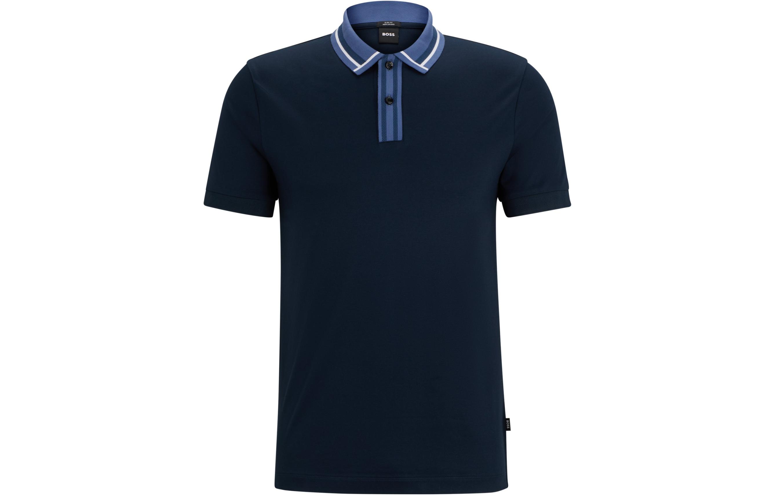 Поло из хлопка с отделкой в полоску HUGO BOSS, темно-синий
Поло из хлопка с отделкой в полоску HUGO BOSS, темно-синий