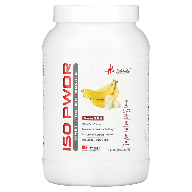 Metabolic Nutrition, ISOpwDR, изолят сывороточного протеина, со вкусом бананового крема, 1380 г (3,04 фунта)
Metabolic Nutrition, ISOpwDR, изолят сывороточного протеина, со вкусом бананового крема, 1380 г (3,04 фунта)