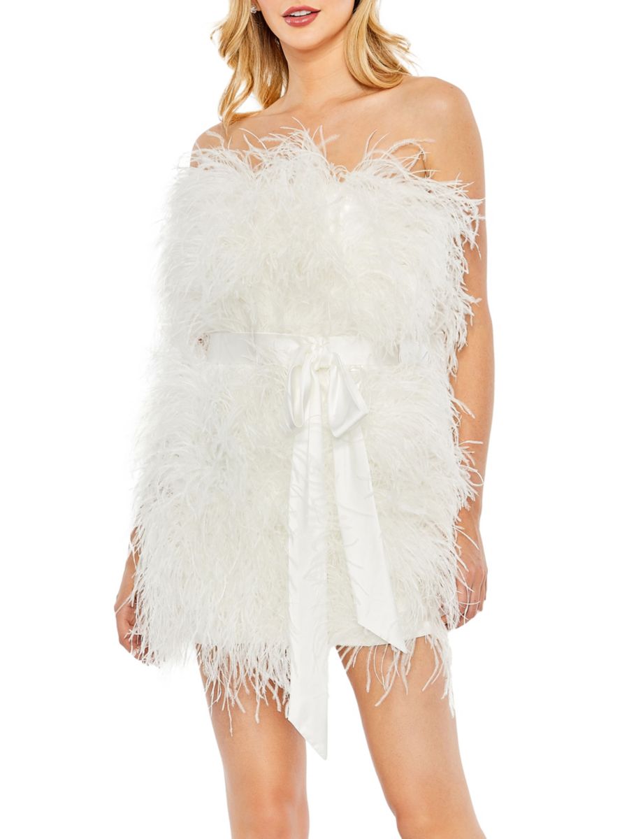 Мини-платье без бретелек с перьями страуса Mac Duggal, белый
Мини-платье без бретелек с перьями страуса Mac Duggal, белый