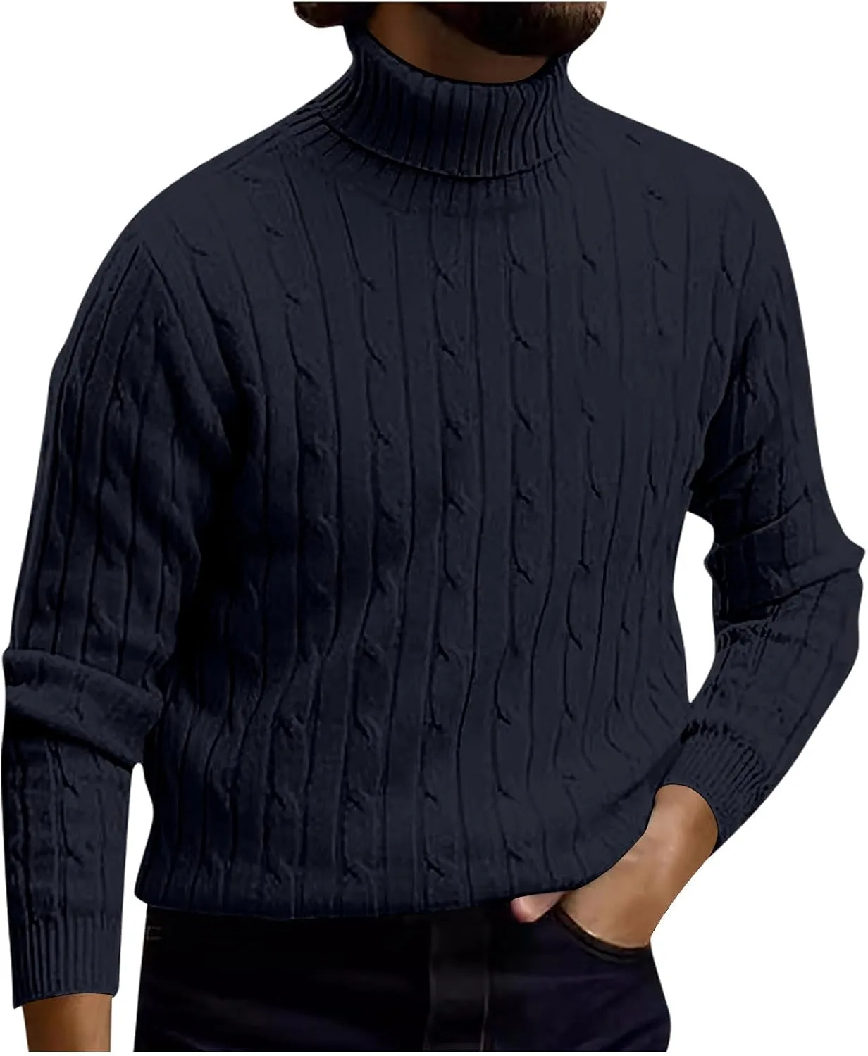 Мужской свитер с кабельной вязкой, теплый, с высоким воротником
Мужской свитер с кабельной вязкой, теплый, с высоким воротником