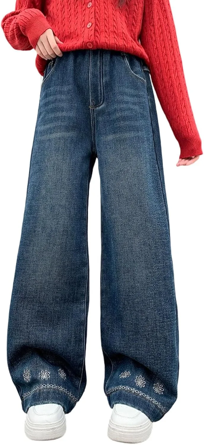 Девчачьи зимние джинсы с флисовой подкладкой, широкие, на резинке
Девчачьи зимние джинсы с флисовой подкладкой, широкие, на резинке