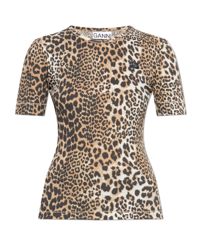 Футболка с леопардовым принтом Ganni, бежевый
Футболка с леопардовым принтом Ganni, бежевый