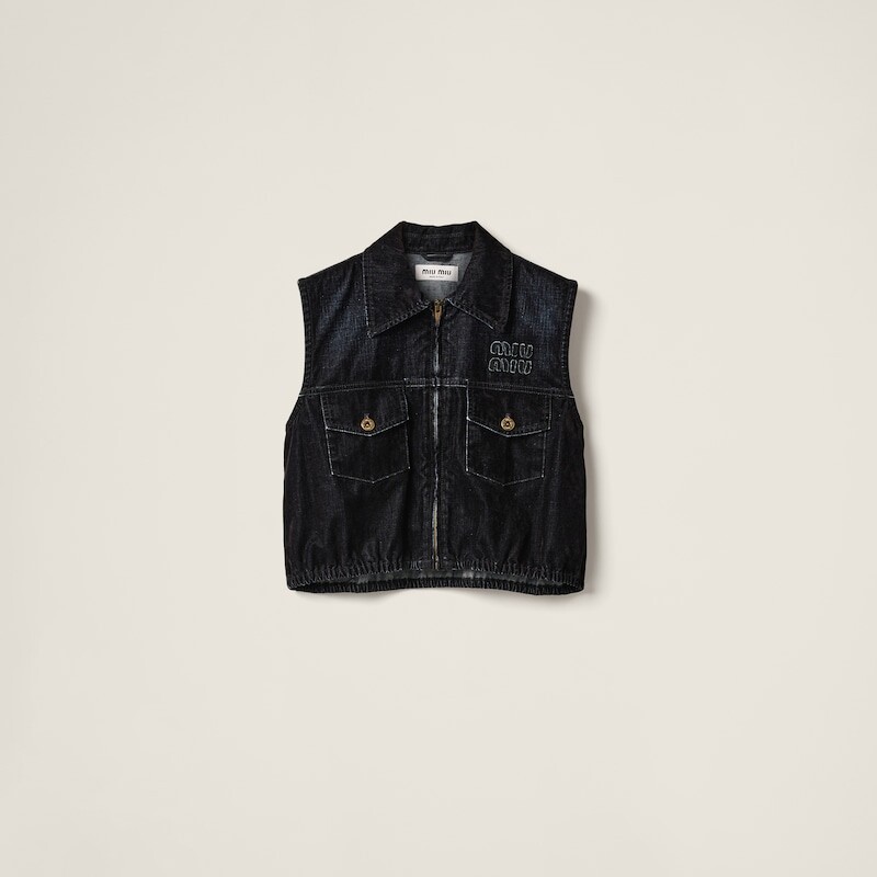 Топ из стираного флокированного шамбре Miu Miu, черный
Топ из стираного флокированного шамбре Miu Miu, черный