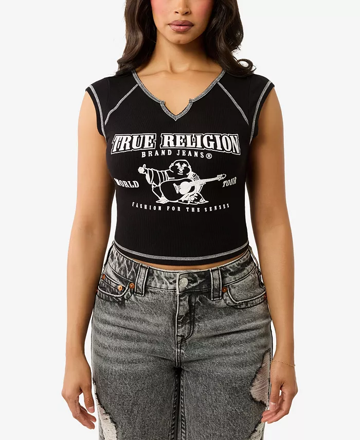Женская ребристая футболка с логотипом и V-образным вырезом Baby T-Shirt True Religion, черный
Женская ребристая футболка с логотипом и V-образным вырезом Baby T-Shirt True Religion, черный