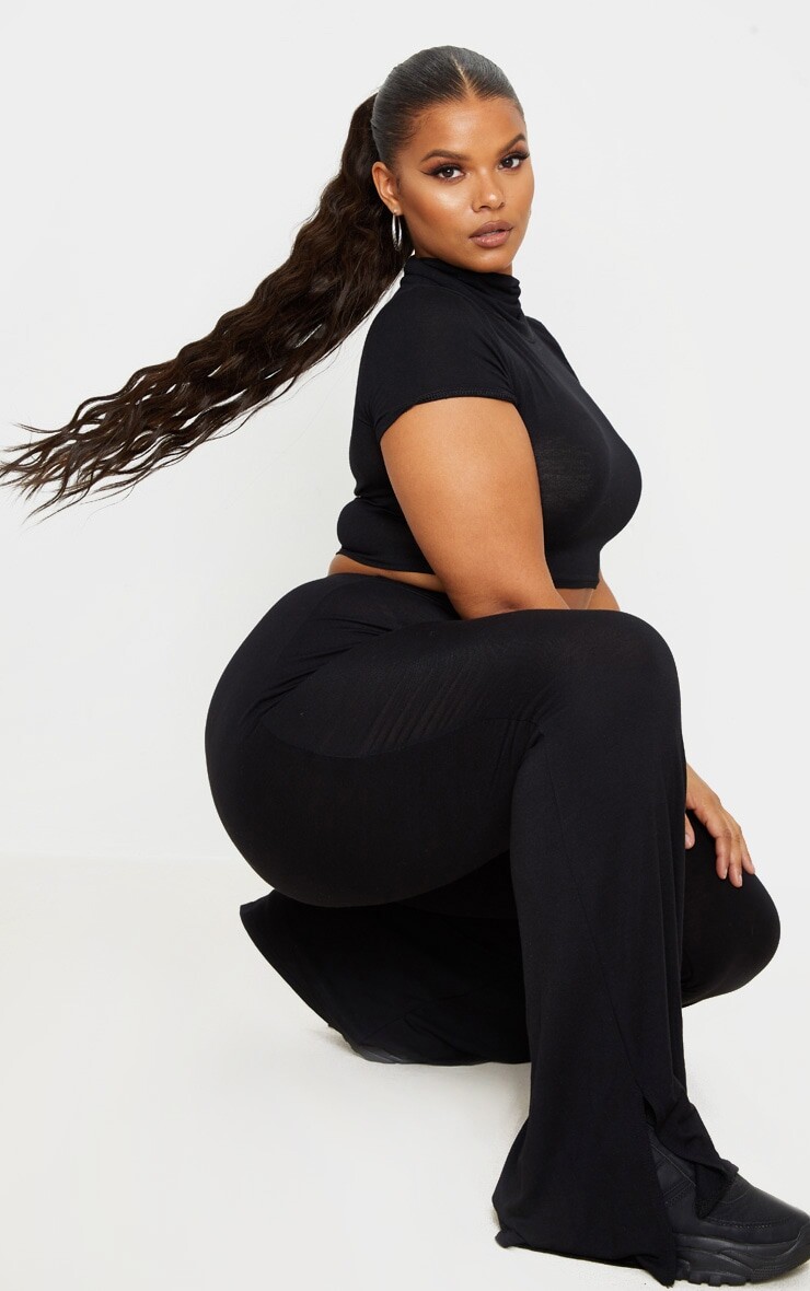 PrettyLittleThing Черные расклешенные брюки из джерси с разрезом на подоле, Черный, PrettyLittleThing Черные расклешенные брюки из джерси с разрезом на подоле 
PrettyLittleThing Черные расклешенные брюки из джерси с разрезом на подоле, Черный, PrettyLittleThing Черные расклешенные брюки из джерси с разрезом на подоле